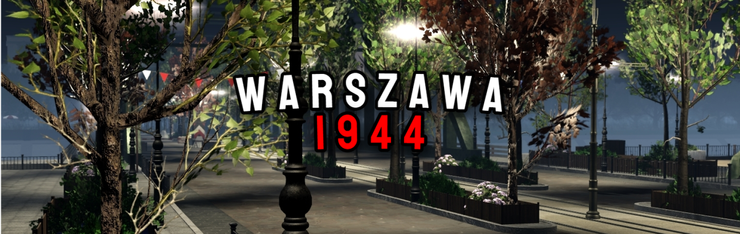 Ulica nocą z napisem Warszawa 1944